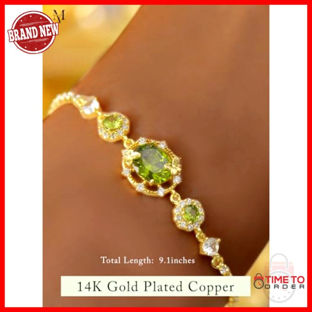 Dainty Gold Tennis Bracelet Elegant Adjustable Chain Cubic Zirconia Gemstone - Picture 3 of 7